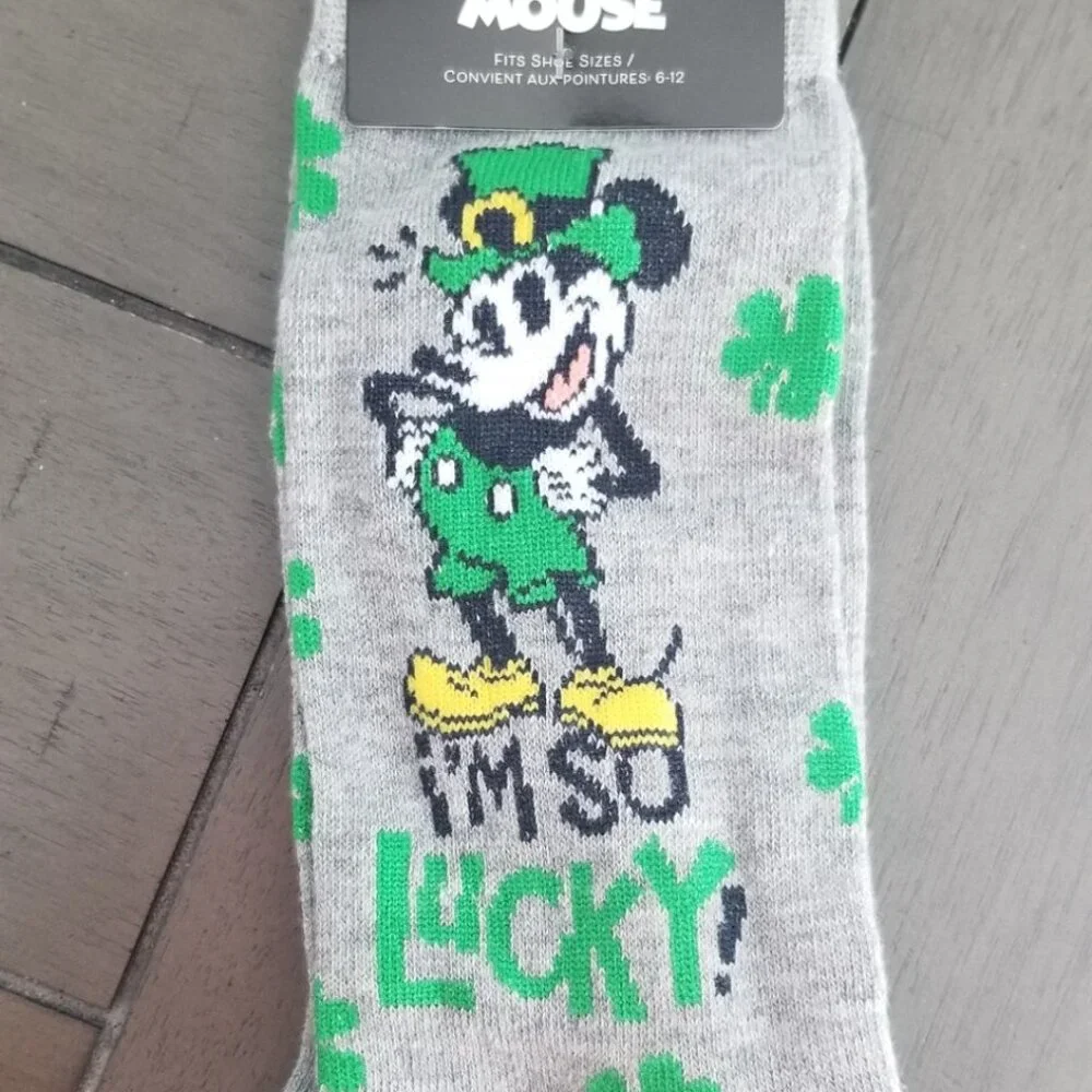 Disney & Peanuts St. Patrick's Day Assorted 3-Pair Adult Novelty Crew Socks Lot